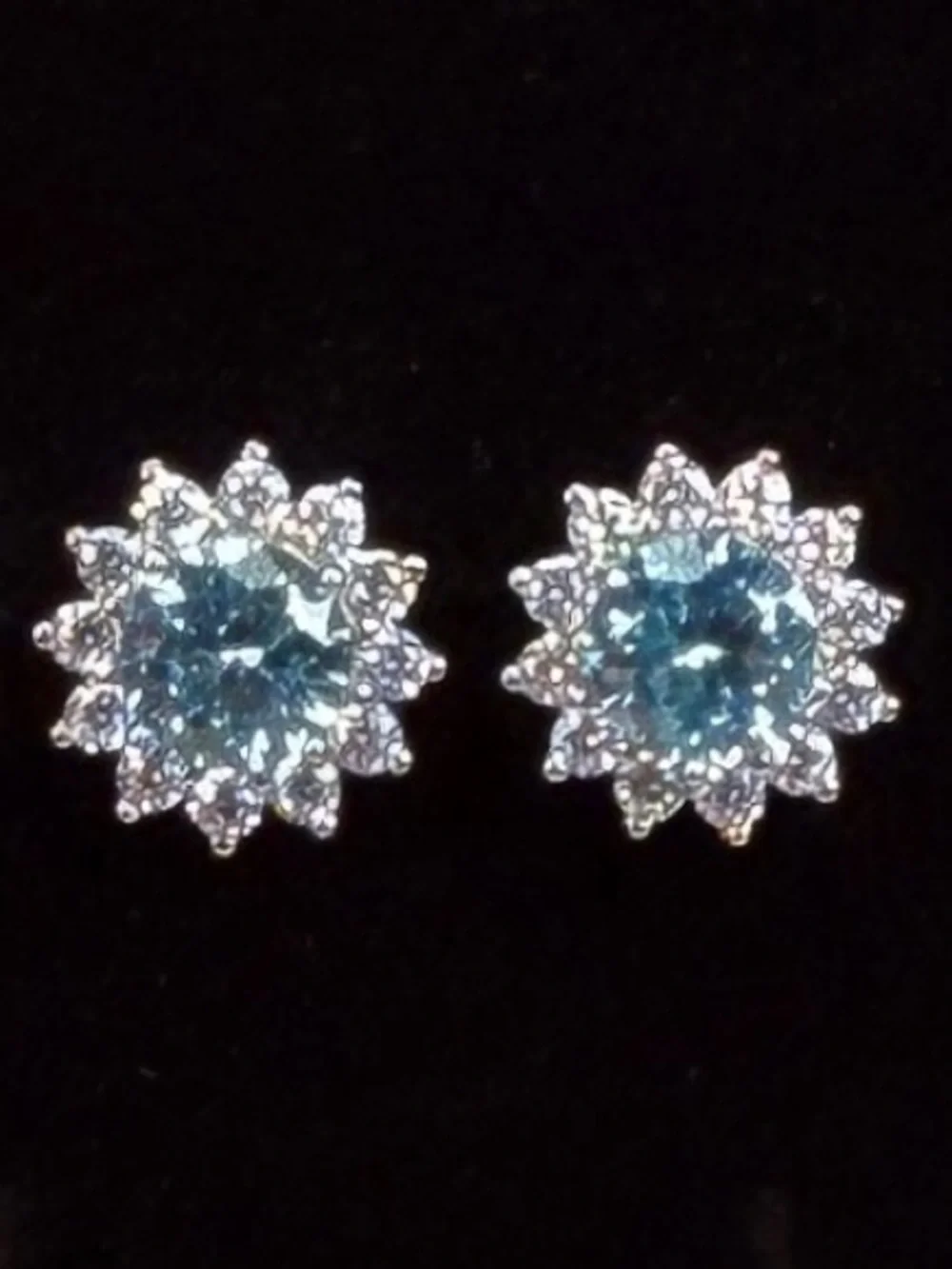 Elegant Silvertone and Blue Crystal Stud Pierced Earrings